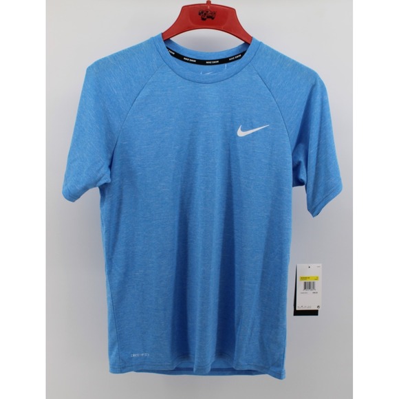 NWT Nike DRI-FIT Swim Hydroguard Men's Small Blue S/S Top Rashguard UPF 40+ - Picture 1 of 8